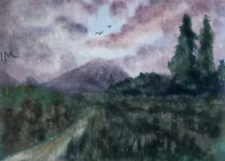 Buy ACEO Original Painting Art Card Landscape Mountains Hills Walk Dusk  Watercolour • 5£