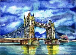 Buy LONDON, TOWER BRIDGE  Original Watercolour Painting Original Not A Print, 2 • 165.99£