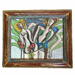 Buy MCM Abstract Expressionist Painting On Board  1960s Signed Framed Woman Man • 83.26£