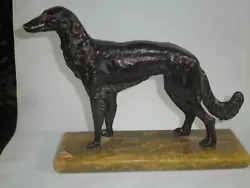 Buy 1920's Art Deco Borzoi Metal Sculpture Russian Wolfhound On Brazilian Onyx Base • 563.60£
