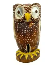 Buy Modernist Hand Carved Painted Wooden Owl Figure, W/mother Of Pearl Button Eyes • 122.60£