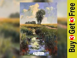 Buy Vibrant Meadow Scene, Impasto Oil Painting Print 5 X7  On Matte Paper • 4.99£