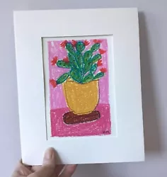 Buy Flowering Cactus Oil Pastel Paper Matted Unframed Original Art By Kim Magee • 13.83£