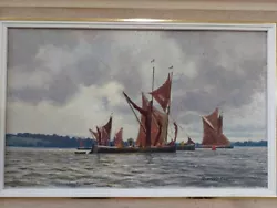 Buy Sidney Lee (1925-2013) 20th Century Oil Painting Fishing Sail Barges. Signed • 95£