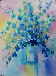 Buy Oil Pastel Original Painting Fine Art 11.5  X 16   Flowers Blue  Vase A3 • 26£