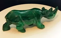 Buy Hand Carved African Green Malachite Rhinocerus Figurine • 30£
