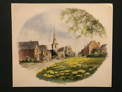 Buy Vintage Oval Unframed Country Village Church Scene Watercolour Painting • 0.99£