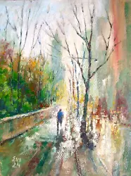 Buy Walking In The City Landscape Original Oil Painting Wall Art Paper 9x12 Inches • 24.50£