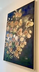 Buy Vallo XL Art Original Painting Shadow Frame Flowers Gold Beige Blue Green 120x80 • 450£