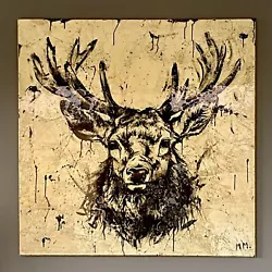 Buy Large Original Handpainted Stag Deer Portrait On Canvas Gold Leaf Resin • 449£