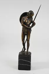 Buy M27H27 - P. Marius JENSEN (1883-c.1925) Art Deco Bronze, Warrior With Spear, Sign. • 77.38£