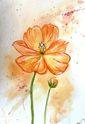 Buy Cosmos Flower | Original Hand Painted Watercolour Painting | Botanical | Signed • 20£