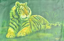 Buy Print Painting Tiger Canvas In Vibrant Greens Signed 35  Wide Maria Aporate • 37.79£