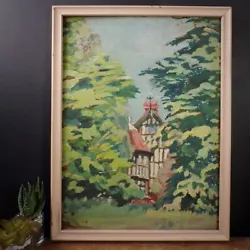 Buy Original Vintage Painting Framed House Trees Woods Forest Unusual Wall Art 17  • 25£