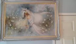 Buy Oil Painting White Horse With Lady Framed By L Carlson  • 59£