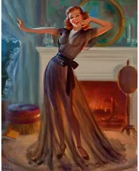 Buy Pinup Girl In Front Of Fireplace Poster Canvas Picture Art Movie Car Game Film • 5£