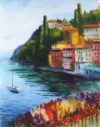 Buy Varenna Lake Como Painting Italy Original Wall Art Bellagio Watercolor Artwork • 41.44£