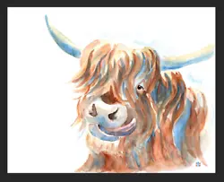 Buy Original Watercolour Highland Cow Portrait Painting 8x10'' • 25£