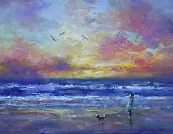 Buy Richard Blowey Original Oil Painting Walking The Dog At The Beach Cornish Art • 109£