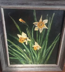 Buy Antique Original Oil Painting Daffodils Signed Lubrano Folk Art Wood Frame • 103.32£