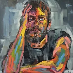 Buy Man Oil Painting, Bearded Male Portrait, Gay Homoerotic Queer Wall Art 60x60cm • 680£