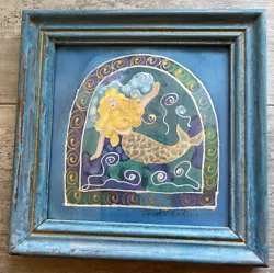 Buy Heather Butlin Silk Painting 19cm X 19cm Mermaid Blue Frame • 110.06£