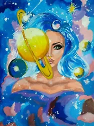 Buy Portrait Of A Space Woman. Woman And UFO And Planets Fantasy Painting. Original • 45.48£