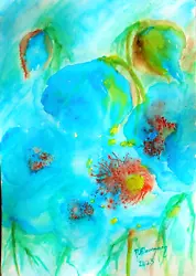 Buy Gouache Painting Of Blue Poppies,impressionist,flowers,original,unframed,new • 9£
