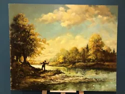 Buy Vintage Unframed Oil Painting Of A Man Fishing In The Countryside. • 39.99£