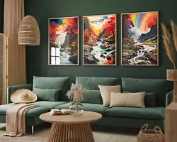 Buy Rainbow River Set Of Three Art Print Painting Poster Colorful Water Landscape • 15£