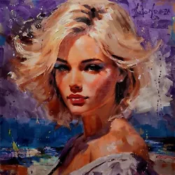 Buy Original Mario Mendoza  Female Woman  Oil Painting Sea Modern Art Sexy Portrait • 1,250£