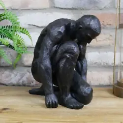 Buy Kneeling Man Ornament Posed Naked Sculpture Home Decoration Art Black Resin • 25.49£