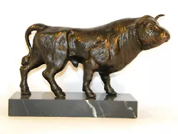 Buy Sculpture Figure Bull Bull Iron Figure Marble Base Bronze - Look Bag Decor 517 • 53.03£