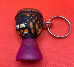 Buy Wooden African Djembe Drum Keychain - Carved, Fabric, Goat Skin, And Rope 1 Pc • 6.63£