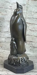 Buy Penguin And Baby Chick Nestling Bronze Statue Sculpture Collectible Original Art • 165.29£