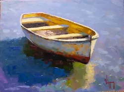 Buy Seascape Art Oil Painting Calm Boat Original Sold By Artist 9x12  • 189.45£