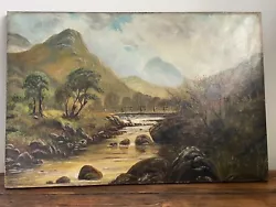 Buy Old Mountain Landscape Oil On Canvas Painting Impressionist Style J. Johnson • 15£