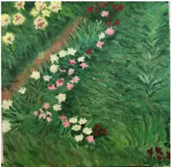 Buy Original  Iris Peonies Pink Red  Peaceful Landscape Impressionist Painting • 33.07£