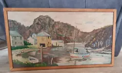 Buy Vintage 1968 Oil On Board Decorative Signed Sailing Cliff Boat Scenic Landscape • 80£
