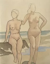 Buy Vintage Watercolour Painting NUDE WOMEN A THE BEACH • 39.99£