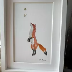 Buy Fox And Butterflies, Watercolour Original Signed Art, Vintage, Cottage, Gift • 18£