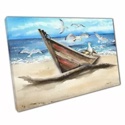 Buy Seagulls Fishing Boat Sandy Beach Watercolour Painting Wall Art Print On Canvas • 10.78£