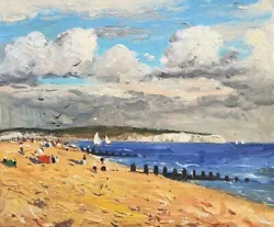 Buy Sandown Beach, Isle Of Wight, Oil Painting Unframed • 150£