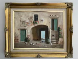 Buy Deborah Jones. Original Vintage Oil Painting  Classical Porch With Hens & Chicks • 85£