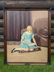 Buy GIRL IN BLUE DRESS READING BOOK VINTAGE ORIGINAL OIL PAINTING By LYNN YOUNG • 178£