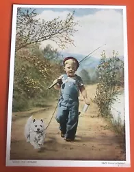 Buy Vintage Retro 1950s Art Print Boy Child Fishing Dog Solomon & Whitehead Picture • 10£