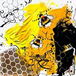 Buy Bumblebee Painting Canvas Abstract Mixed Media Artwork Decor Wildlife Garden Bee • 270£