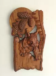 Buy Wood Carved Wild Cat Under Moon 3D Wall Art Wooden Decor Sculpture Wall Hanging • 46.01£