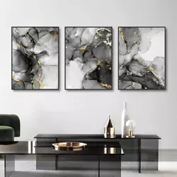 Buy 3PCS Abstract Black And White Gold Marble Art Canvas Painting Wall Decor Home • 7.96£