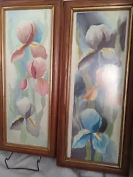 Buy Pair Original Watercolor Iris Paintings Signed 1986 Framed 24.5 X10.5  Modernist • 39.90£